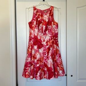 Pink and red floral flare dress